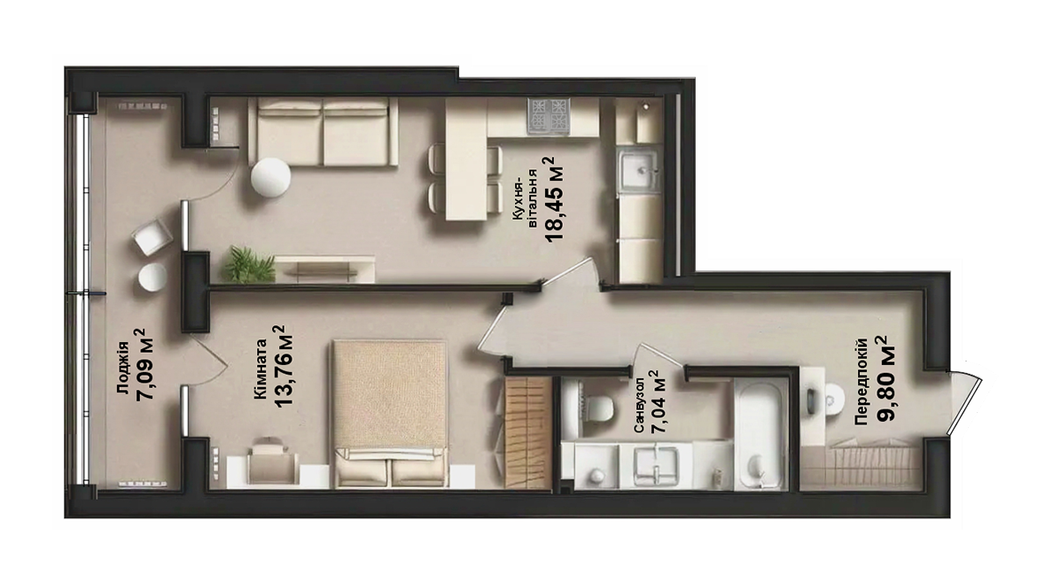 1-кімнатна (1-Г)